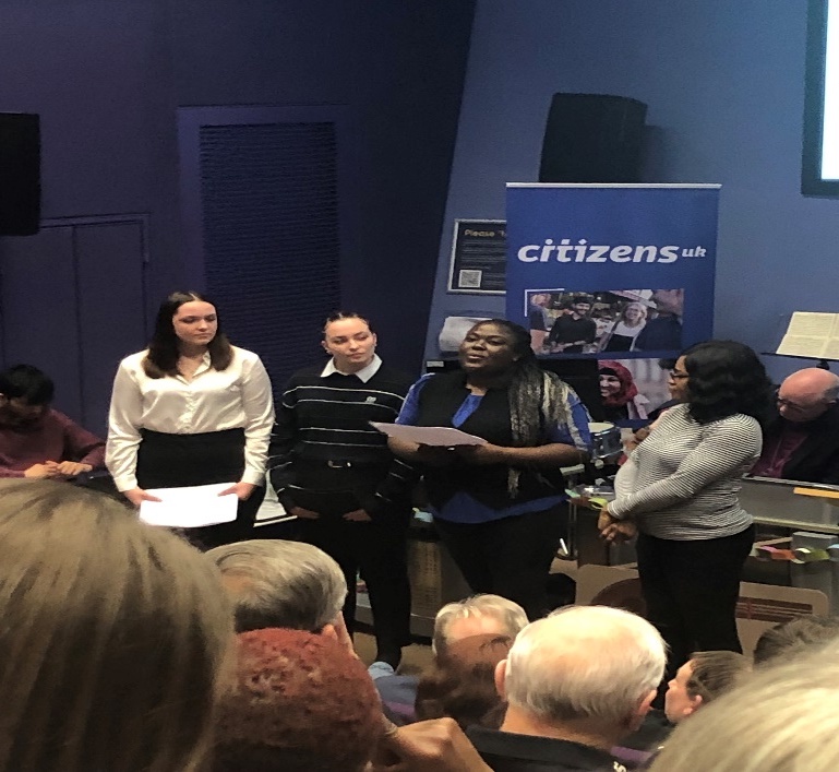 Photo of 4 people presenting at the Citizen s Essex assembly at ARU Chelmsford