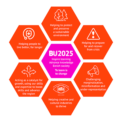 Diagram showing the six Bournemouth University strategic narratives.