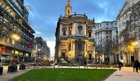 The streets around the Strand-Aldwych have been converted into a green pedestrianised area.