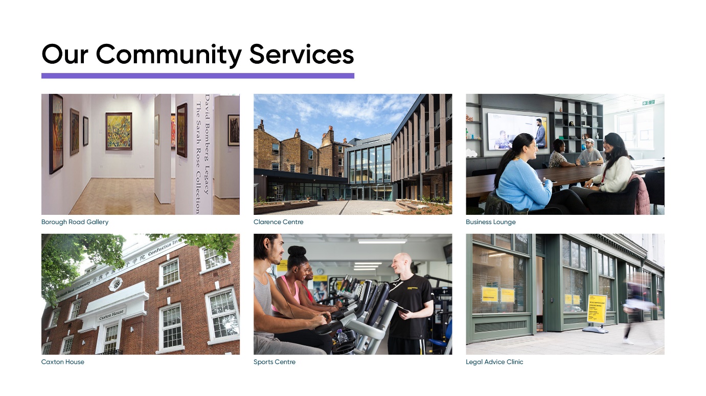 LSBU spaces for the community, including the Borough Road Gallery, Clarence Centre.