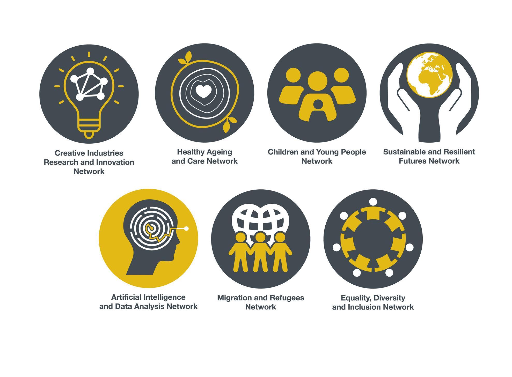 A schematic to summarise the seven university interdisciplinary research and knowledge exchange networks
