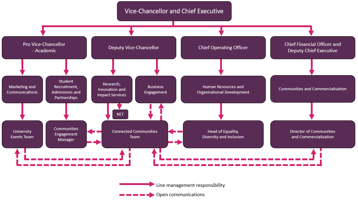 Image: Organisational chart showing line management reporting lines for P&CE focused roles