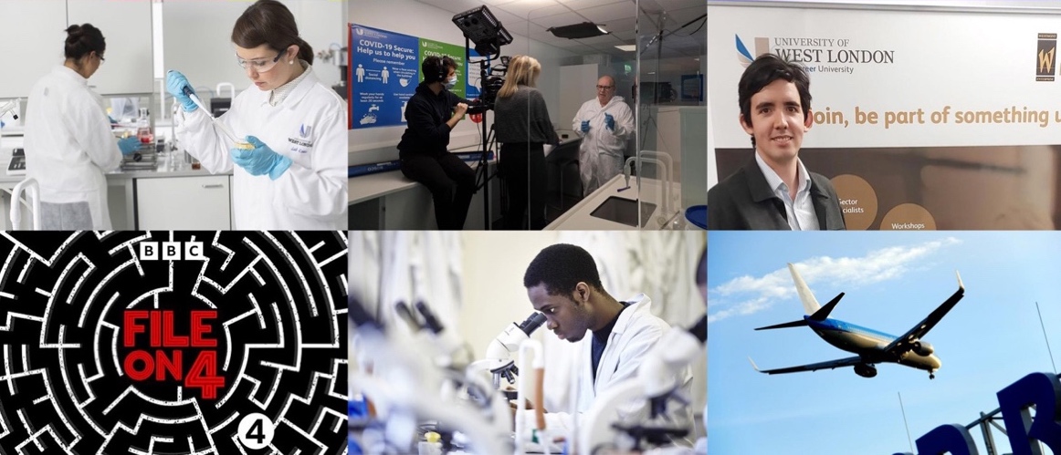 A collage containing photographs of the university's public engagement with research and science