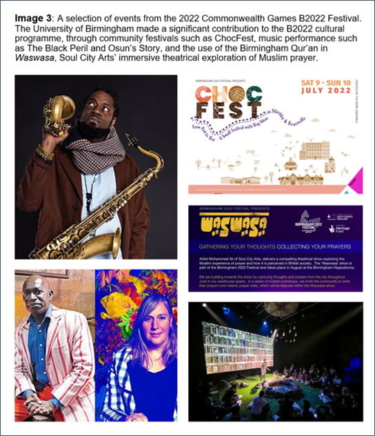 Image 3 provides a selection of events as part of the B2022 Festival that the University of Birmingham contributed to the B2022 cultural programme.