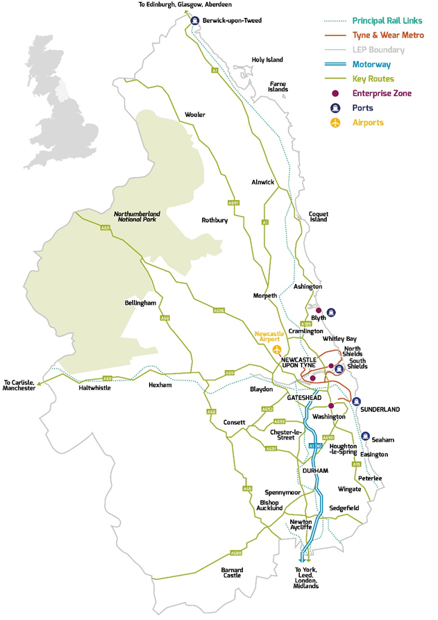 A map showing the North East Local Enterprise Partnership (NELEP) area.