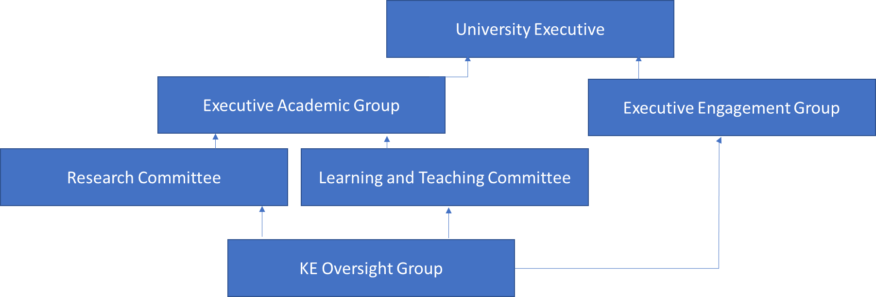 Figure 2: Organisational structures overseeing public and community engagement, including university executive and KE oversight group.