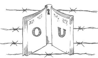 Infographic of the OU Time to Think project in Northern Ireland. Picture of an open book in barbed wire representing the collection of Irish conflict memories.