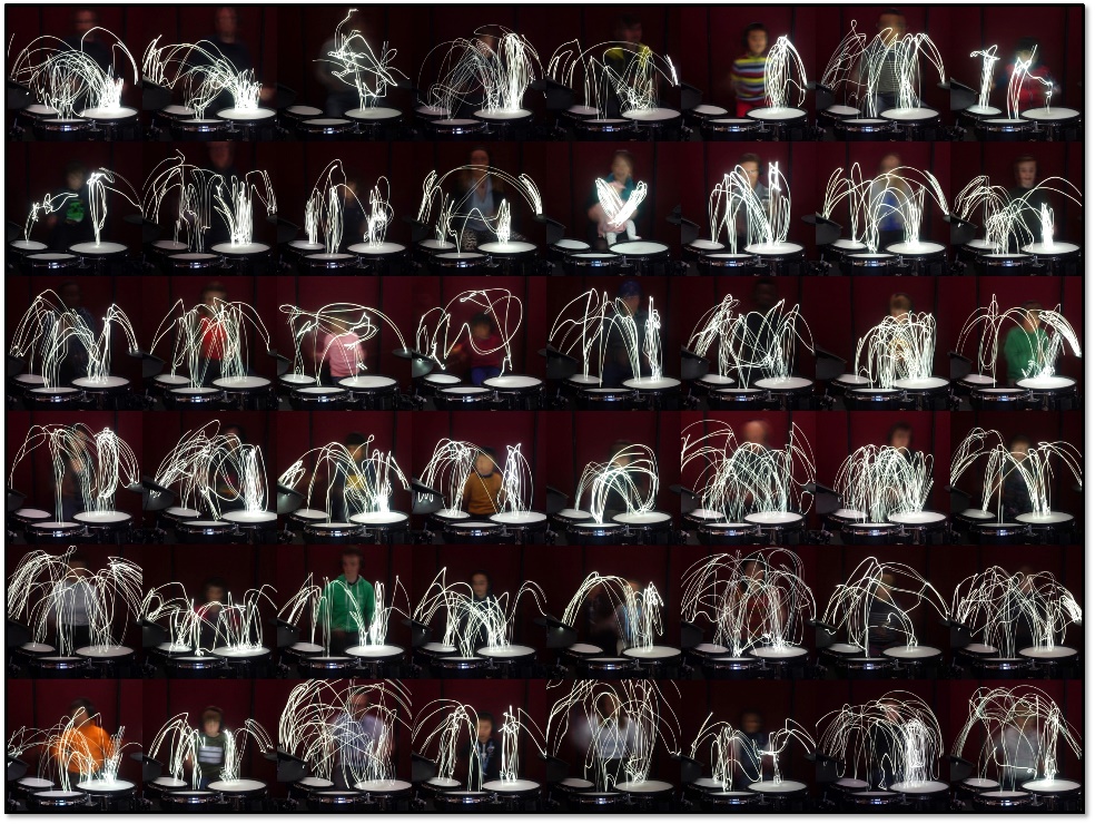 Motion capture image of people drumming at 2019 Percussion Festival